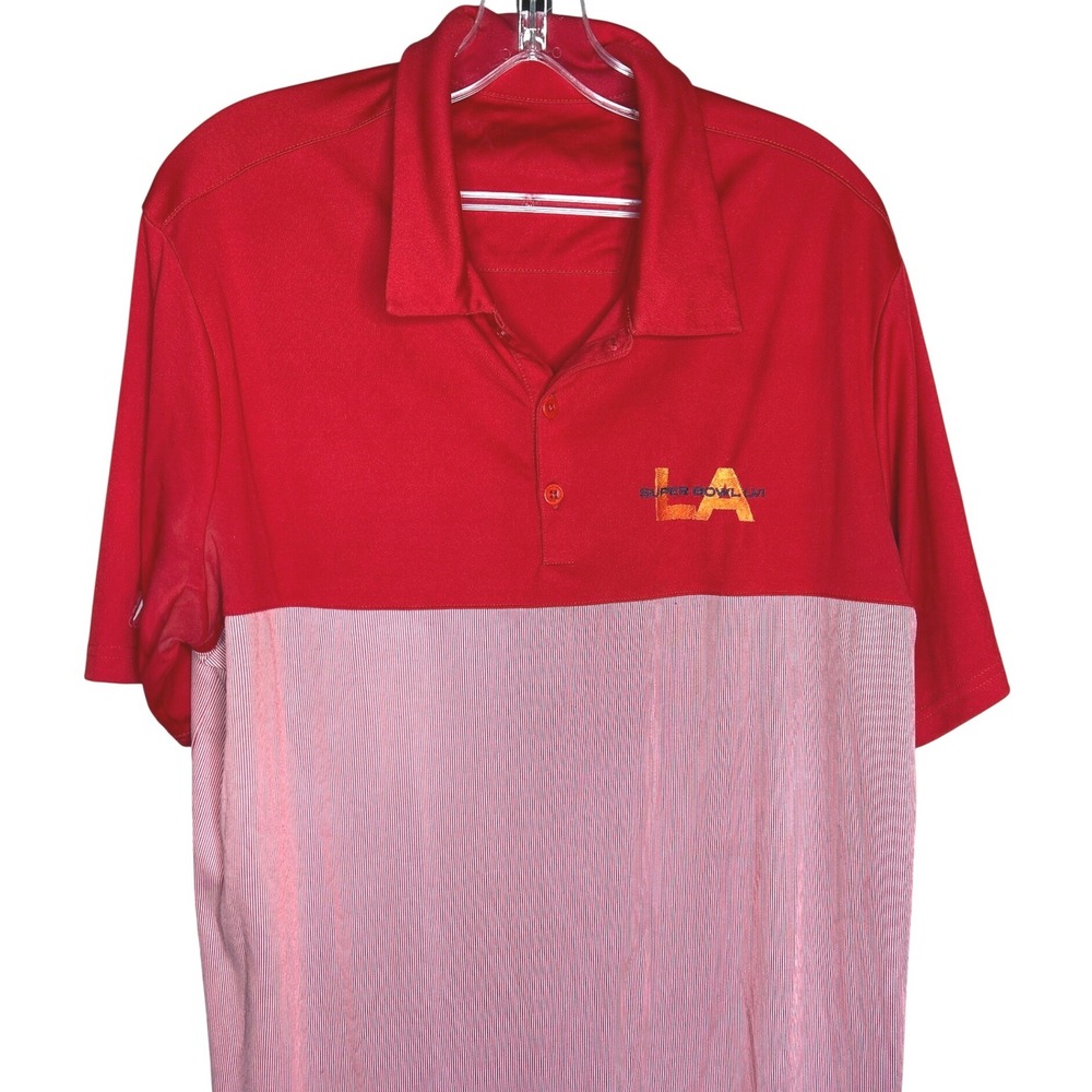Super Bowl LVI LARGE Men Red‎ Striped Colorblock Performance Polo Shirt Antigua